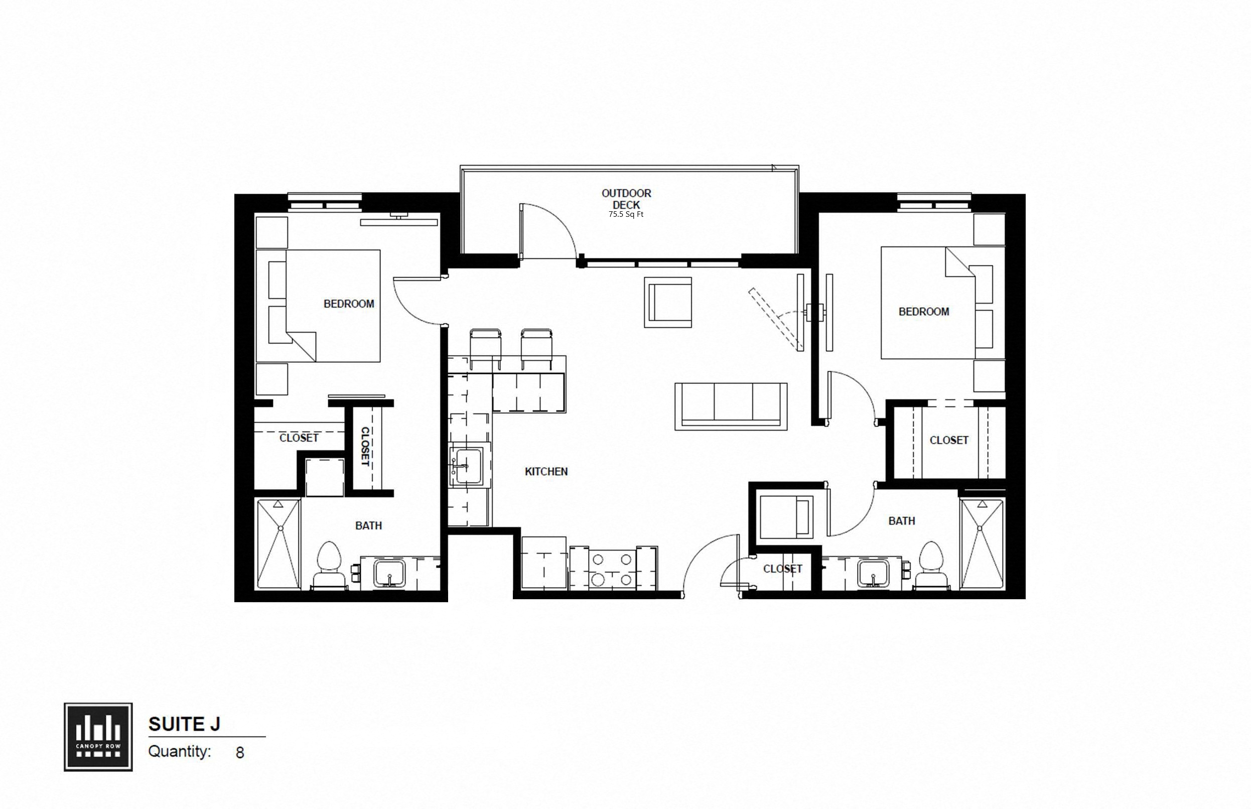 Floor plan for 2 beds, 2 baths, 840 sqft